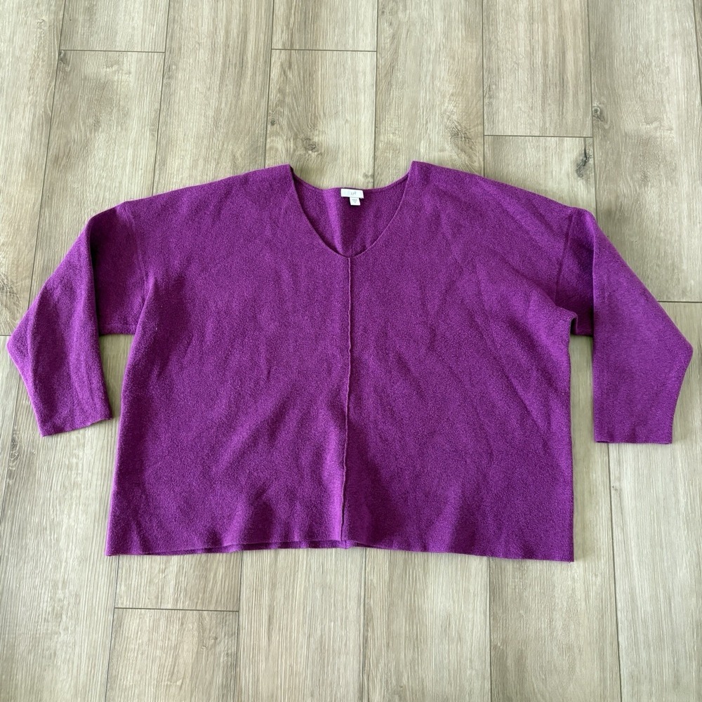 J Jill Women's XL Sweater Purple Boxy V Neck Lightweight Knit‎ Long Sleeve